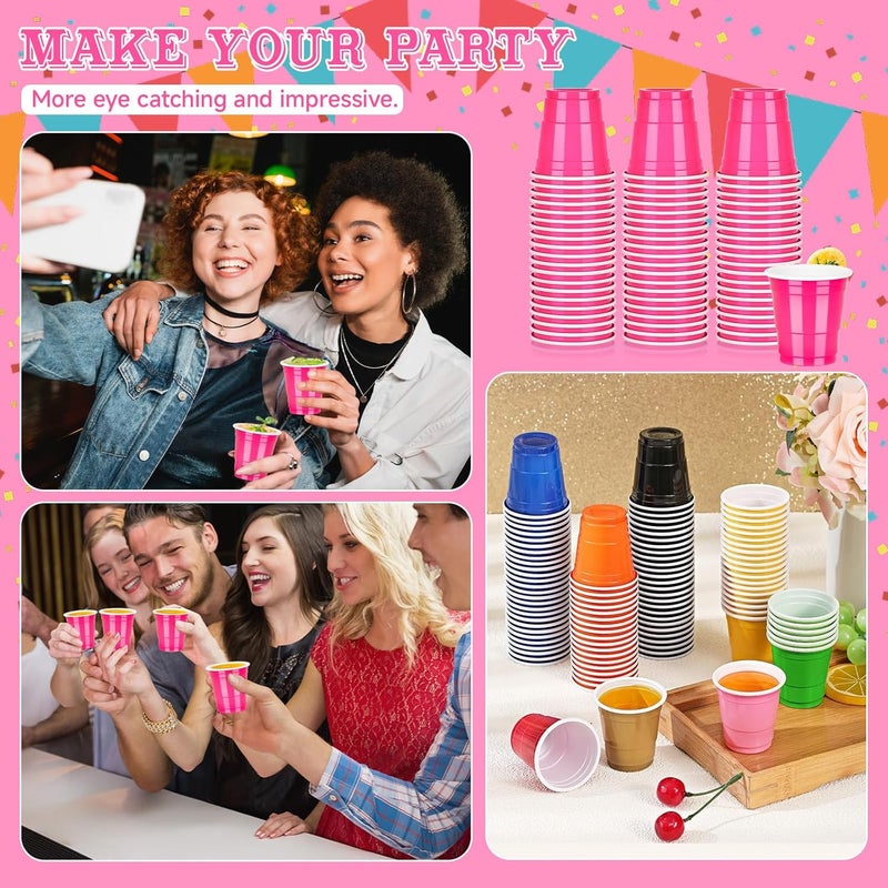 Pineburg 100 Pack 2oz Valentine's Day Disposable Shot Glasses, Pink Plastic Shot Glasses, Mini Disposable Cups for Parties Carnival Weddings Party Supplies(Pink) - Image 5